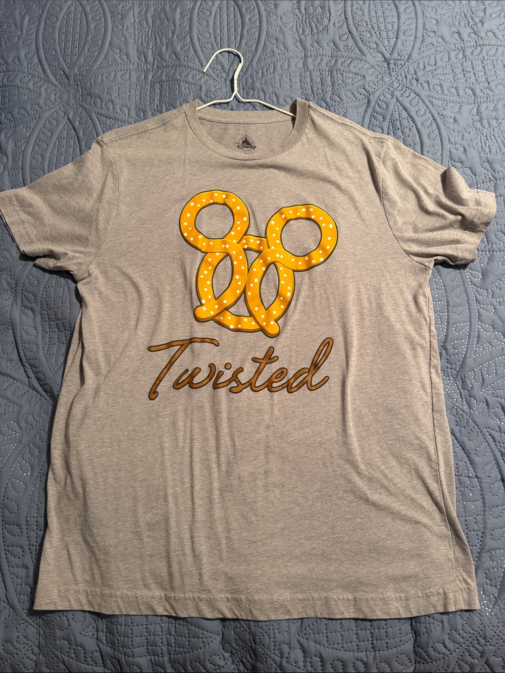 Disney Gray T-Shirt with Yellow Pretzel Graphic - "Twisted"